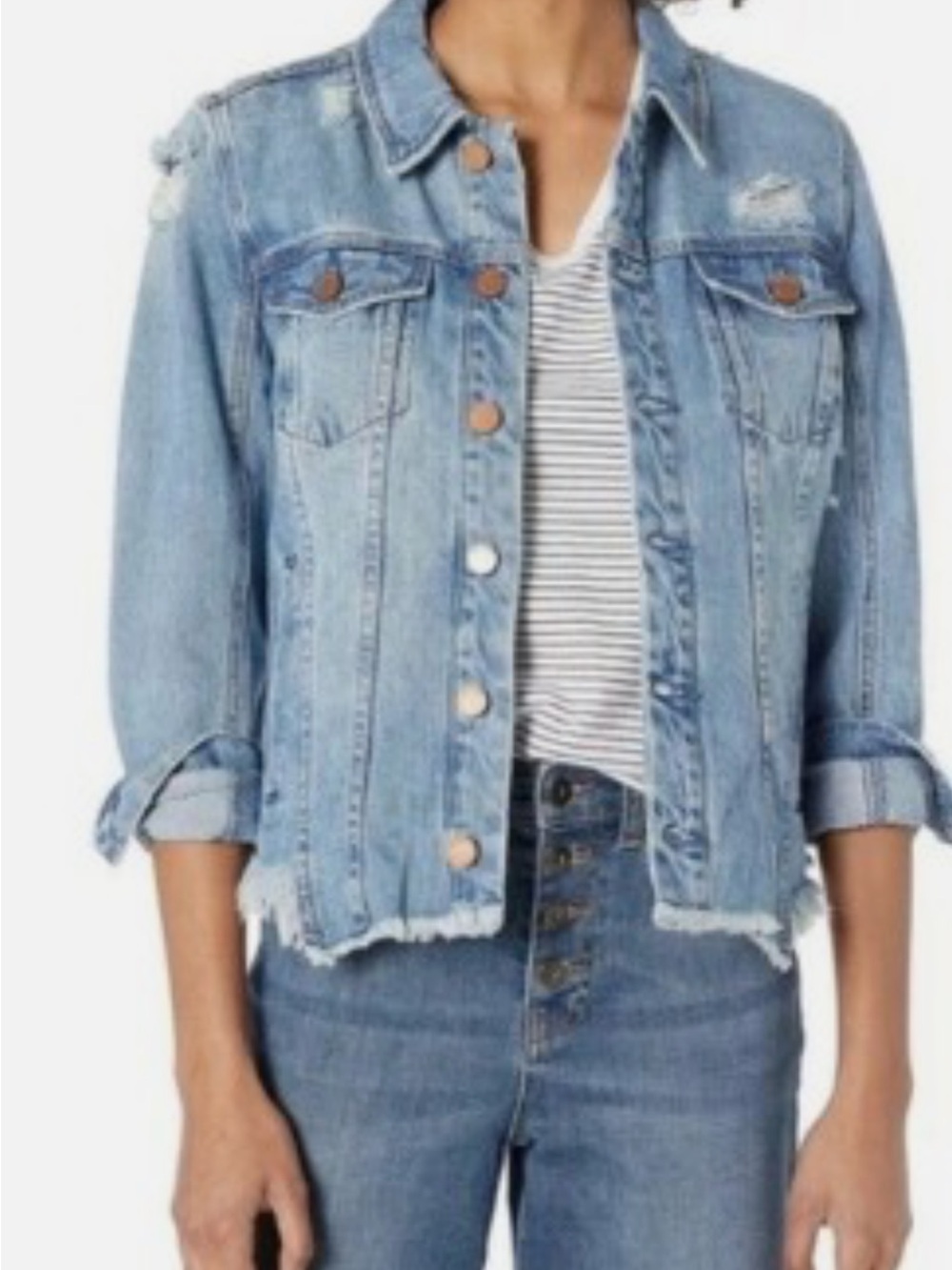 Light Blue Distressed Denim Jean Jacket - Women